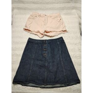 Lot 2 Women's Levi's 501 Sz 32 Cutoff Shorts Button Fly Pink Denimb+ Skirt Sz 14